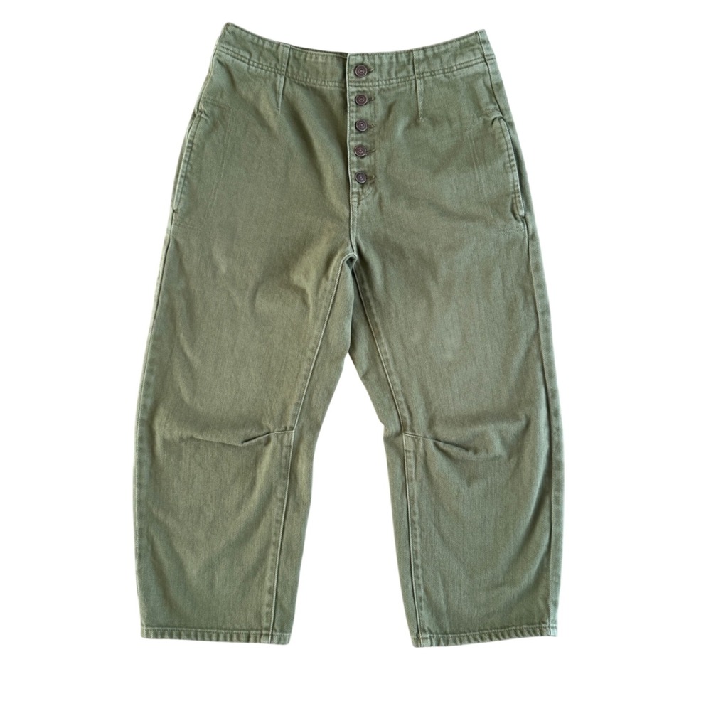 We The Free People Barrel Leg Utility Pants Green Button Fly Cotton Size 30